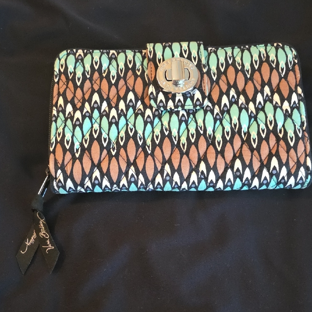 Vera Bradley Black and Blue Patterned Quilted Wallet